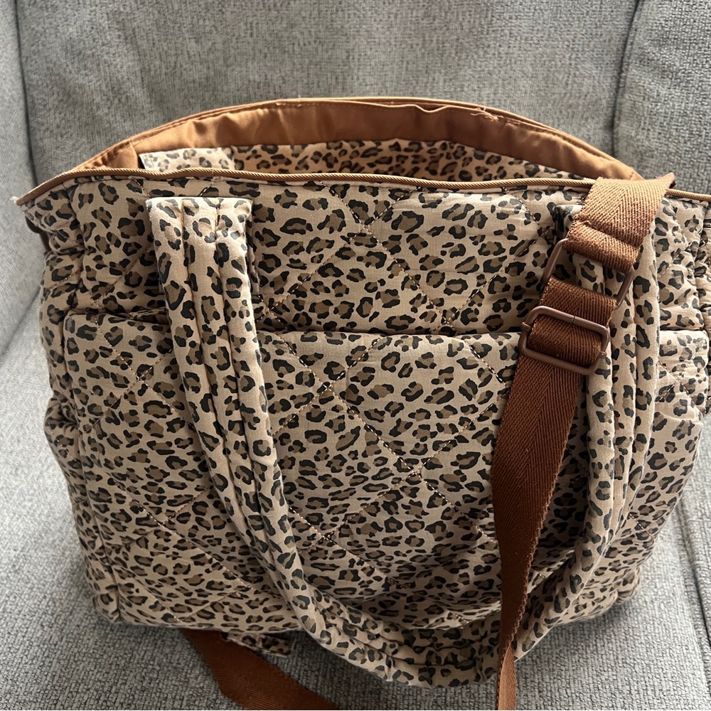 BEIS x Elsa Hosk Leopard Print wild Child Diaper Tote Bag with Brown Strap